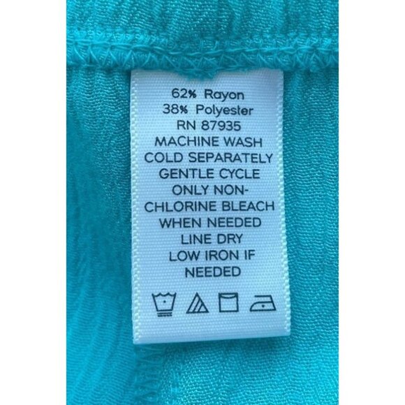 Susan Graver Midi Skirt L Pull On Pleated A-Line Aqua Turquoise Beach Coastal - Picture 8 of 9